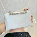 Bolso de fiesta elegante de terciopelo blanco perla con asa de pedrería brillante - Blanco