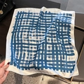 Blue abstract pattern 100% silk square scarf with hand-painted stripe design - Blue / 53*53cm