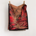 Winter faux cashmere scarf featuring a traditional Chinese landscape painting with tassels - 180*65cm / Brown (YH-10)