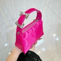 Elegant rose pink satin handbag featuring luxury crystal rhinestone straps for parties - Rose Red