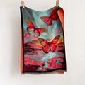 Retro faux cashmere scarf with oversized red butterflies and sunset landscape design - 180*65cm / Black Border Butterfly Print (YH-14-Black Border)