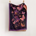 Sciarpa spessa in cashmere con stampa farfalla viola ed eleganti dettagli di frange - Stampa Farfalla Viola (Base Nera) / 180*65cm