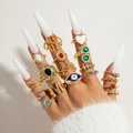 Détails d'un ensemble de 17 bagues vintage dorées avec perles et pierres multicolores - Style Rétro Serpent Lettre LOVE 17 Pièces (28522-G)