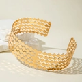 Minimalist gold multi-layer wavy metal headband with geometric hollow design - Gold Wavy Serrated Style (29710-G)