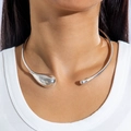 Polished silver metal neck cuff featuring asymmetrical teardrop ends for women - Silver Open Teardrop Style (28398-S)