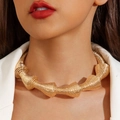 Gold spiral textured choker necklace featuring geometric metal design for women - Gold Geometric Spiral Texture Style (30437-nek-G)