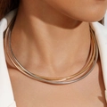 Three-layer stacked snake chain necklace in gold silver and rose gold metallic finish - Tri-color Triple-layer Snake Bone Style (30439-nek-gs)