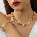 Goldenes CCB geometrisches Perlenhalsketten und Armband Set im Vintage Stil - Zweireihiges Kugel-Halsketten-Armband-Set (30480-NB-G-set)