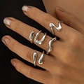 Silver geometric lava ring set featuring four irregular liquid metal style rings - Liquid Metal Style (28161) / 1 Piece / Silver