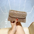Luxe strass clutch tas met champagne en roze bloemenpatroon voor avondkleding - Champagne