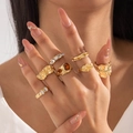 Ensemble de bagues vintage en alliage doré avec gemmes et texture de lave - Ensemble 7 Pièces Or(28978-G)