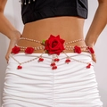 Chaîne de corps multicouche en perles avec grande rose rouge et pendentifs baies - Style de Rose Rouge Tridimensionnelle (28661-red)