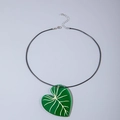 Fashion green acrylic hollow leaf pendant necklace with thin black wax cord for women - Heart Green Leaf Style