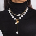 Collier double rang de perles avec fermoir OT doré et pendentif perle goutte - Style de Fermoir à Bascule Double Couche Perle Plate / Or (28312-gold)