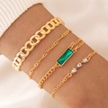Set di 4 bracciali dorati con zircone verde smeraldo e catena a maglia barbazzale - Set da 4 pezzi color oro (28949-G)