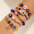 Set di braccialetti bohémien Evil Eye con perline colorate e ciondolo a cuore d'oro - Set di 5 Pezzi Blu Scuro Malocchio Intrecciato con Perline(28536-dark blue)