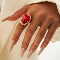 French Baroque style gold ring with oversized irregular dark red resin stone for women - Red Baroque Irregular Ring