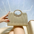 Elegante borsa da sera plissettata dorata con manico rotondo in diamanti lucidi - Oro