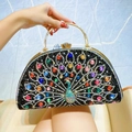 Peacock crystal evening clutch bag in black with vibrant multi-colored rhinestones - Black