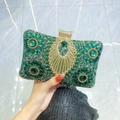 Luxury emerald green evening clutch bag with sparkling floral crystal patterns - Green