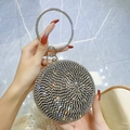 Elegant spherical silver evening bag with spiral crystal pattern and metal handle - Black
