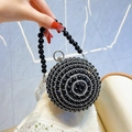 Elegant spherical black evening clutch bag with faux pearls and sparkling rhinestones - Black