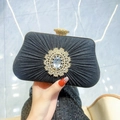 Elegante schwarze gefaltete Abendkupplung mit goldener Strassblume für Hochzeiten - Schwarz
