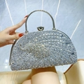 Elegant silver peacock evening clutch bag with sparkling rhinestones and metal handle - Silver