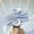 Elegante hellblaue Abend-Clutch aus Satin mit großer Schleife und zarter Kette - Silber