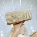 Pochette da sera oro champagne con glitter e fiocco a pieghe per cerimonie - Albicocca