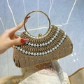 Golden evening clutch bag with luxury pearls and sparkling rhinestones for women - Black