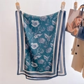Green vintage poppy floral silk scarf displayed hanging with elegant fashion accessories - 60*170cm / Cyan Green (SA-15)
