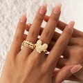 Golden heart pearl ring set featuring bohemian layered design and polished finish - Gold Heart Pearl 4-Piece Set (28470-G)