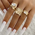 Ensemble de trois bagues dorées avec strass marquise et texture de lave moderne - Ensemble 3 Pièces Or(30392-ring-G)