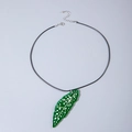 Fashion acrylic leaf pendant necklace in green with black cord and silver clasp - Spotted Begonia Leaf Style