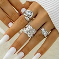 Ensemble de trois bagues argentées avec cristaux au style moderne de lave minimaliste - Ensemble 3 Pièces Argent(30392-ring-S)