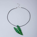 Fashion green acrylic leaf pendant necklace with black cord and silver clasp for women - Long Slender Leaf Style