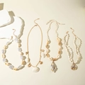 Bohemian seashell and starfish pendant necklaces set with gold chains and pearls - 4-Piece Ocean Style Necklace Set (29450-G)