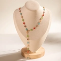 Collana a Y dorata a strati con cristalli multicolore e pendenti a goccia in mostra - Perle Tonde Multicolore a Forma di Y (28772-3)