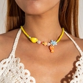 Detail of colorful beaded necklace with starfish, seashell and fish pendants for summer - Bright Yellow (27625-yellow)