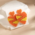 Detail of orange and yellow beaded heart earrings on white card display - Orange & Yellow Striped Heart (29318-orange)