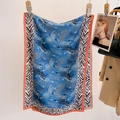 Fashionable zebra print silk scarf in cobalt blue with orange borders for beach sun protection - 60*170cm / Blue Zebra Pattern (SA-4)