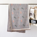 Elegant grey-purple paisley shawl with orange accents and fringes on a metal hanger - 186cmx66cm / Gray