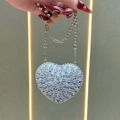 Elegant silver heart-shaped mini bag fully encrusted with sparkling rhinestones and chain - Silver Smiley Style (XS306-8#银-笑脸)