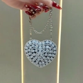 Luxury heart-shaped clutch bag with silver rhinestones and elegant chain strap - Black Smiley Style (XS306-8#黑-笑脸)