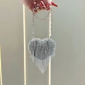 Elegant heart-shaped black evening bag with silver rhinestones and crystal tassel detail - Black Tassel Style (XS306-1#黑-流苏)