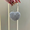Mini silver heart-shaped evening bag with hand-set rhinestones and a fine chain strap - Black Double Chain Style (XS306-2#黑-大小链)
