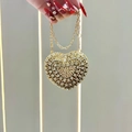 Luxury gold heart-shaped evening bag with shimmering crystals and a chic chain strap - Gold Heart Chain Style (XS306-3#金-心形链)