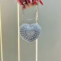 Elegant heart-shaped silver rhinestone mini clutch bag with a metallic chain strap - Silver Heart Chain Style (XS306-3#银-心形链)