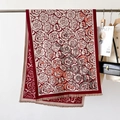 Thick knit red rose floral pattern scarf with fringe, elegant cashmere-feel shawl wrap - Jacquard Rose Red